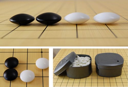 Pierres de Go en verre 8x20mm boites plastiques