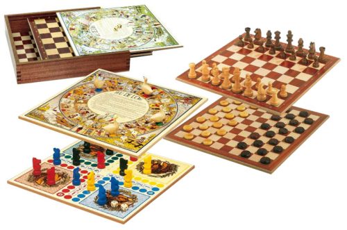 Coffret 5 jeux : Echecs, Dames, Backgammon, Petits Chevaux et Jeu de l'Oie