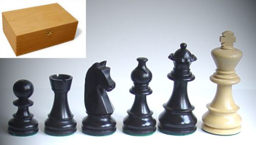 Pièces échecs lestées 76mm (3) Buis teinté Noir/Buis