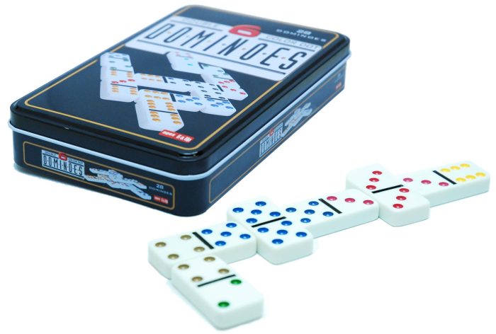 Dominos double 6 couleurs boîte métal