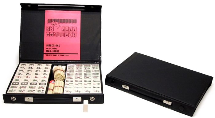 Mahjong étui vinyle noir, tuiles résine