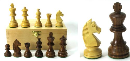 Pièces échecs lestées 76mm (3) Acacia/Buis