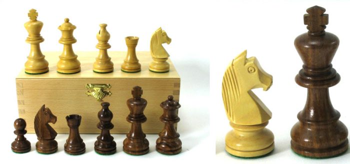 Pièces échecs lestées 76mm (3) Acacia/Buis