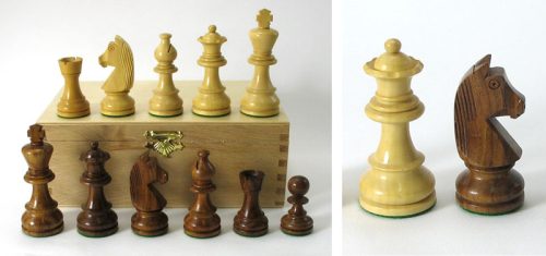 Pièces échecs lestées 83mm (4) Acacia/Buis