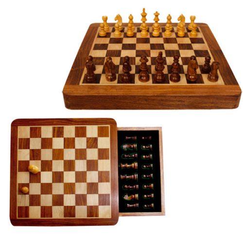 Echecs magnétiques 30cm  marqueté tiroir (non pliable)