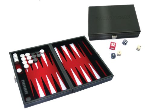 Backgammon magnétique, intérieur feutrine rouge, mallette aspect cuir noir 23cm