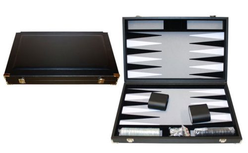 Backgammon feutrine noire, mallette aspect cuir noir 46cm