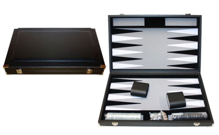 Backgammon feutrine noire, mallette aspect cuir noir 46cm
