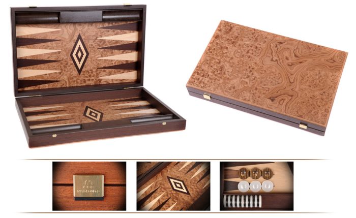 Backgammon Premium en loupe de noyer 60cm