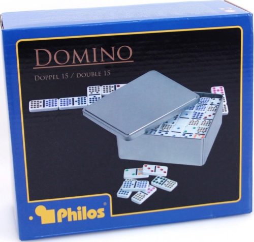 Domino, double 15, en boîte métallique