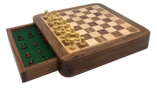 Echecs magnétiques 25cm  marqueté tiroir (non pliable)