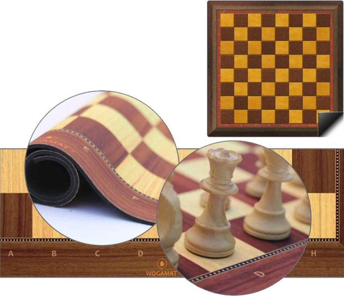 Tapis d'Echecs néoprène style bois 50cm case 50mm