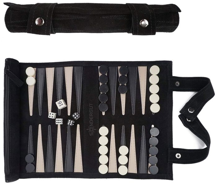 Backgammon de voyage en cuir Noir (Sondergut)