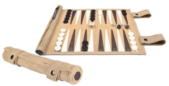 Backgammon de voyage en cuir Beige (Sondergut)