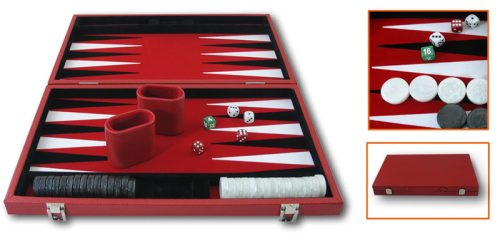 Backgammon feutrine rouge, mallette aspect cuir rouge 46cm