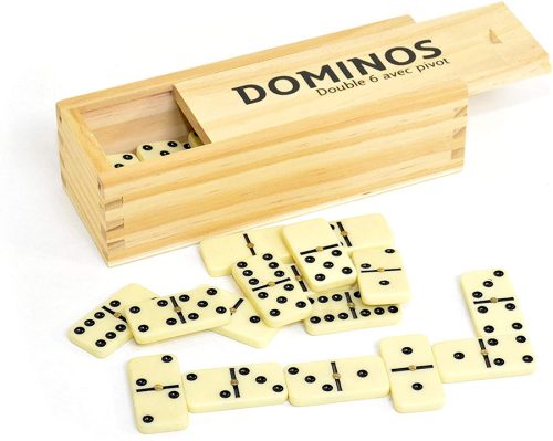 Dominos double 6 avec pivot, boîte bois