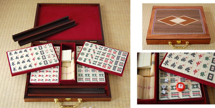 Mahjong boîte en marqueterie (boîte endommagée)