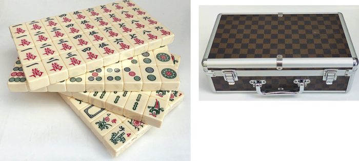 Mahjong boite métal, grandes tuiles non marquées